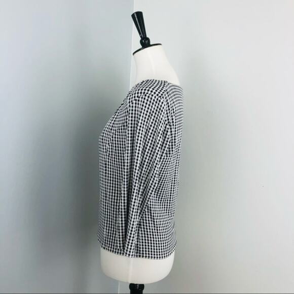 MaxMara Weekend Gingham Jersey Fitted Stretch 3/4 Sleeve Top Large Chic - Picture 5 of 7